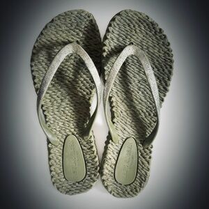 Ilse Jacobsen Olive Green Woven Thong Sandals